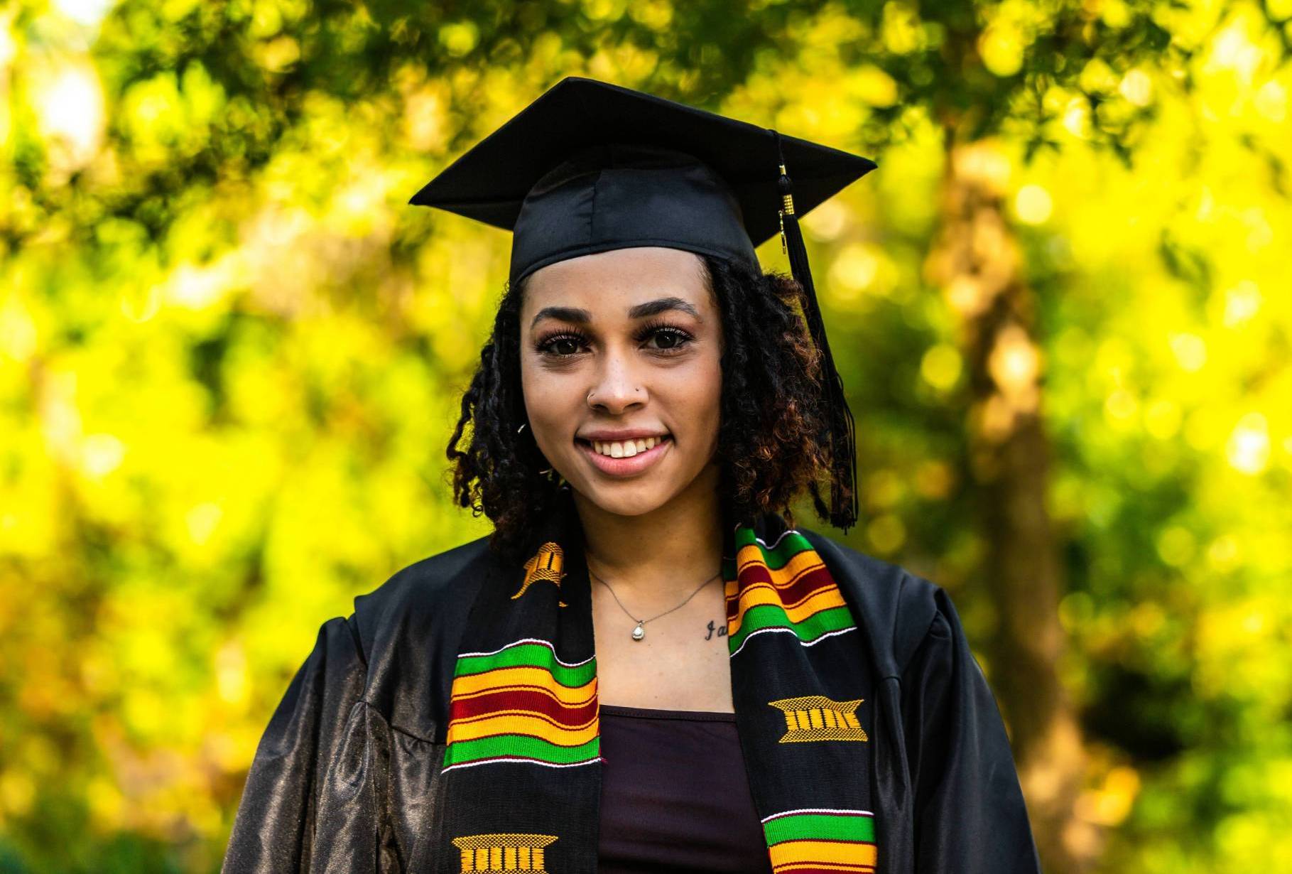 Black Graduate in cap and gown