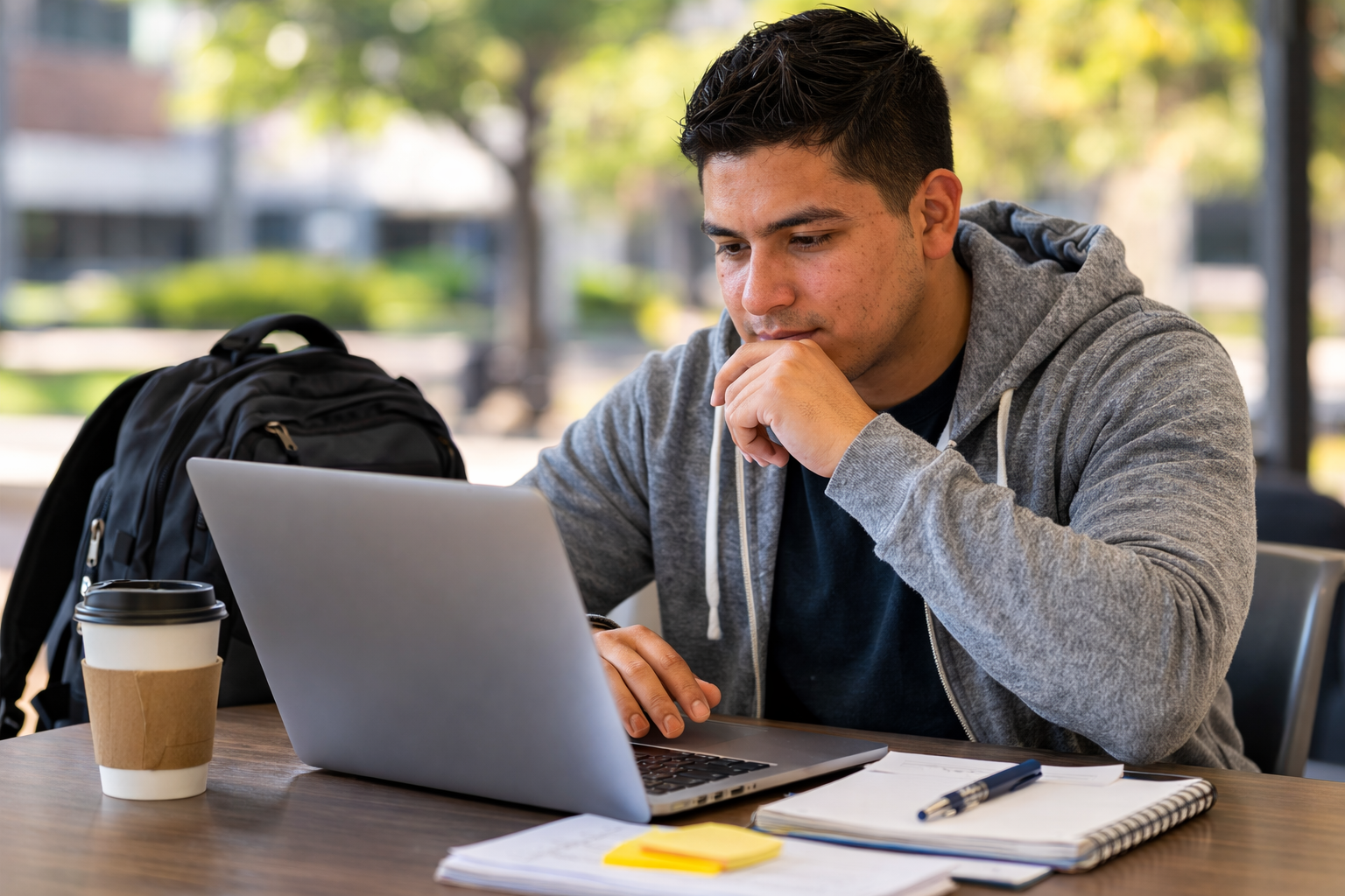Focused student using computer
