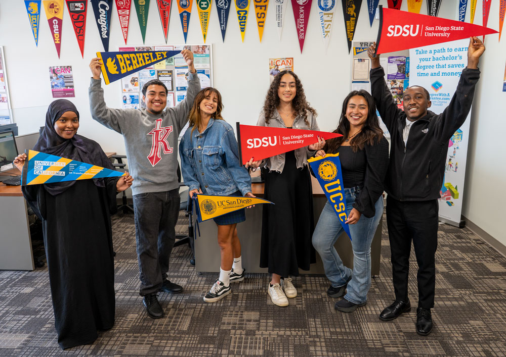 Students holding transfer flags