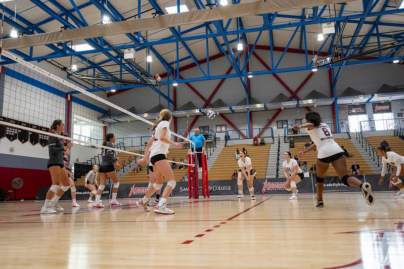 students playing volleyball